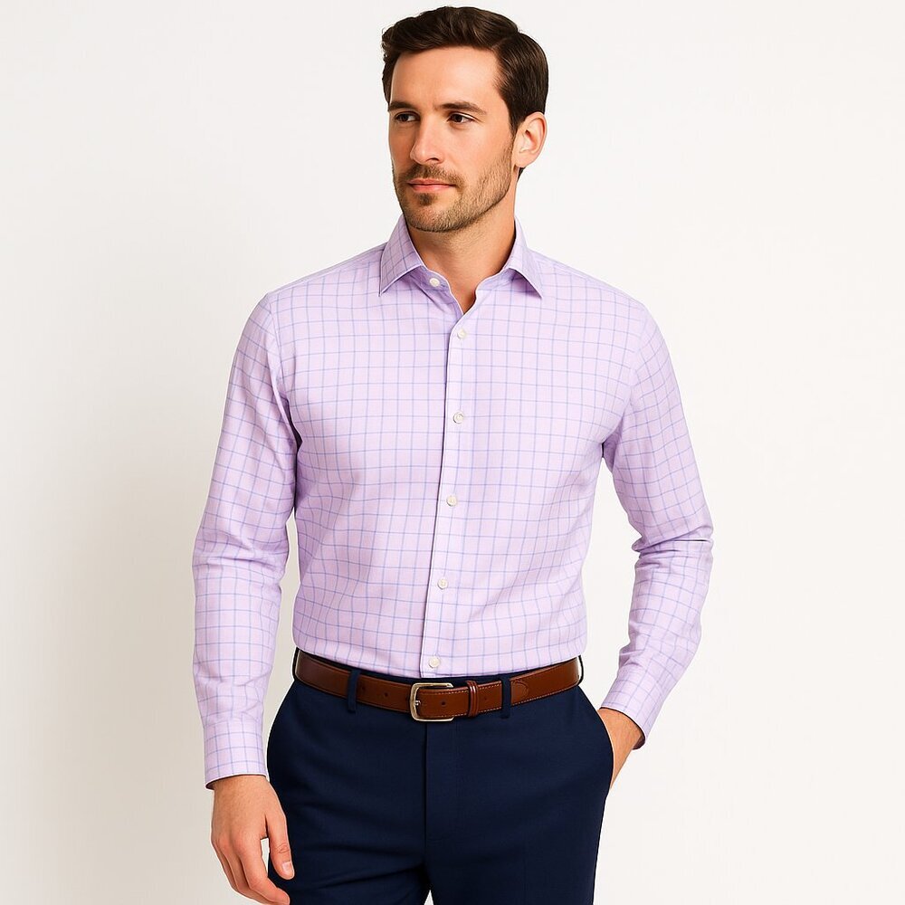 Charles Tyrwhitt Purple Lilac Check Dress Shirt Slim Fit Egyptian Cotton 16.5/33